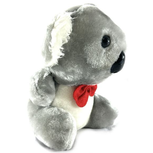 Vintage Apembee Corp Plush Koala Bear Gray White Red Bow 8” Stuffed Animal - Picture 2 of 6